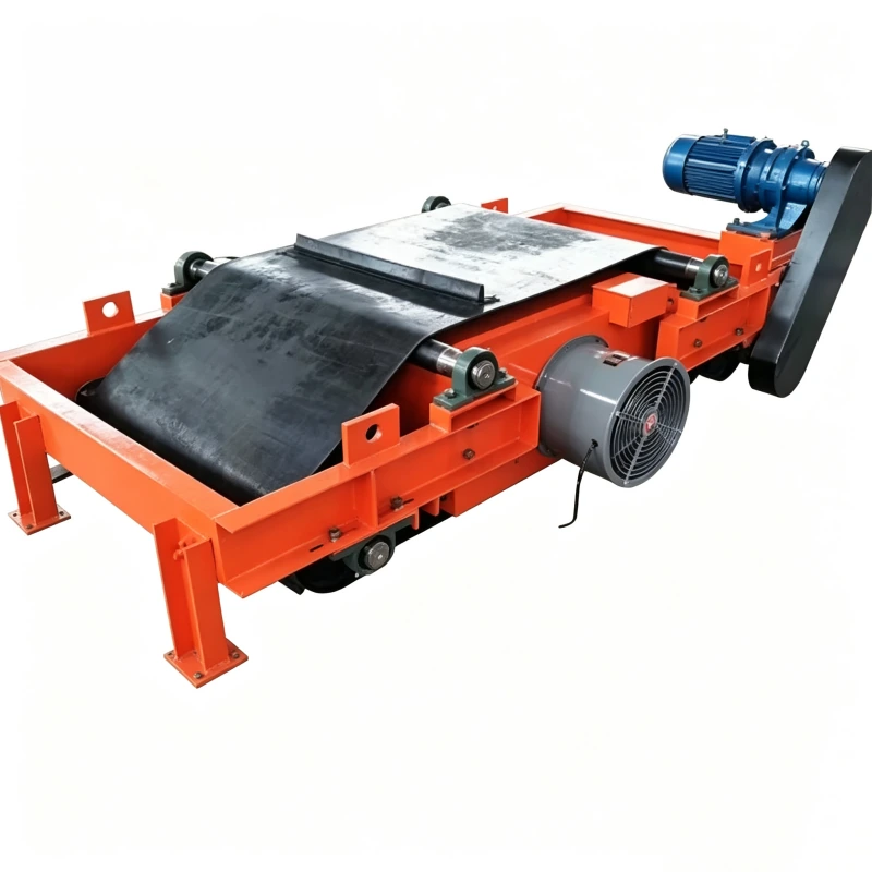 Self-unloading suspended electromagnetic separator showing cleaning belt, drive and air-cooling fan