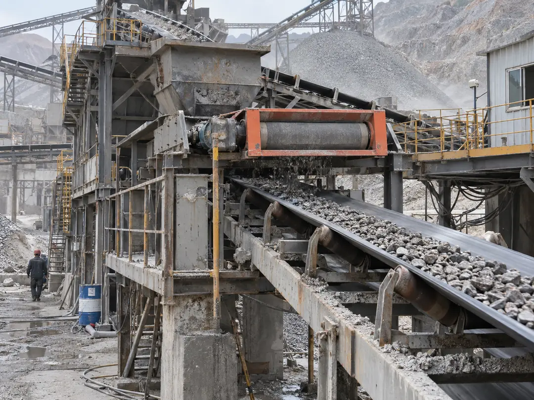 Schüttgut-Förderanlage mit Magnetabscheideanlage in einem Steinbruch