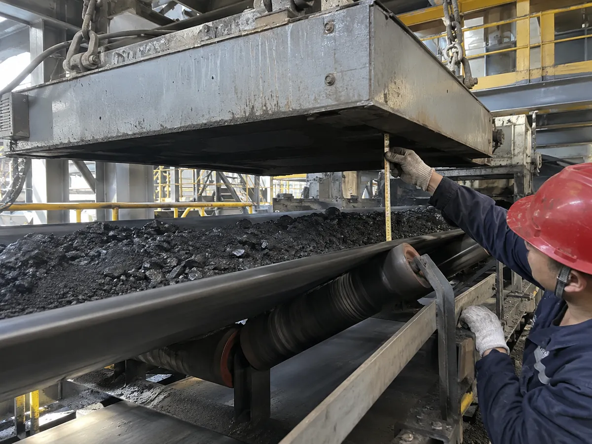 Working-distance check around a conveyor magnetic separator installation