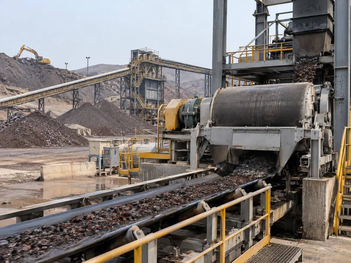 Conceptual iron ore magnetic separation application with a drum separator and conveyor system