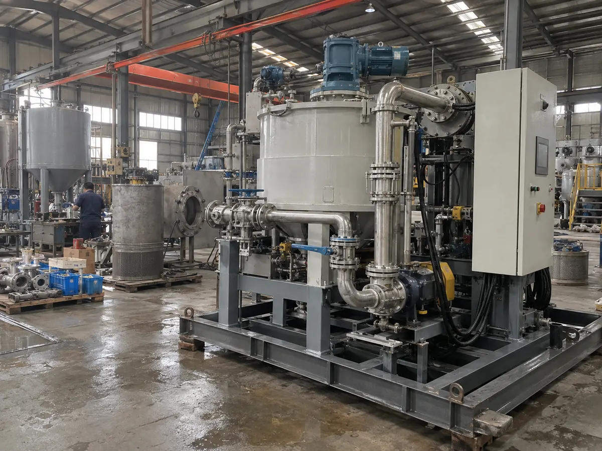 Magnetic separation equipment under assembly and trial fitting in a Chinese factory