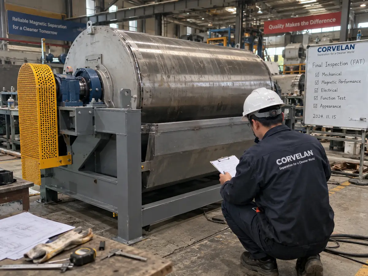 Final inspection context for recording magnetic separator test and acceptance information