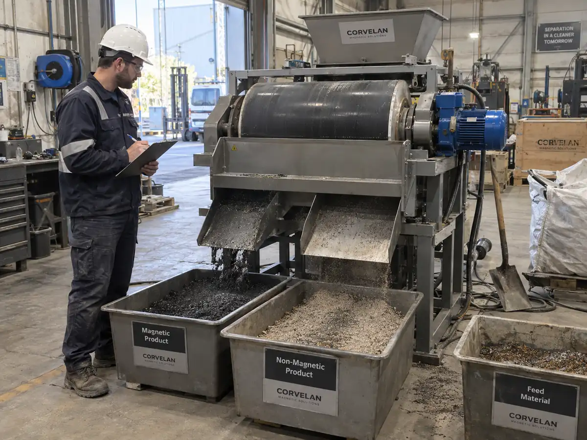 Representative material trial for magnetic separation under recorded conditions