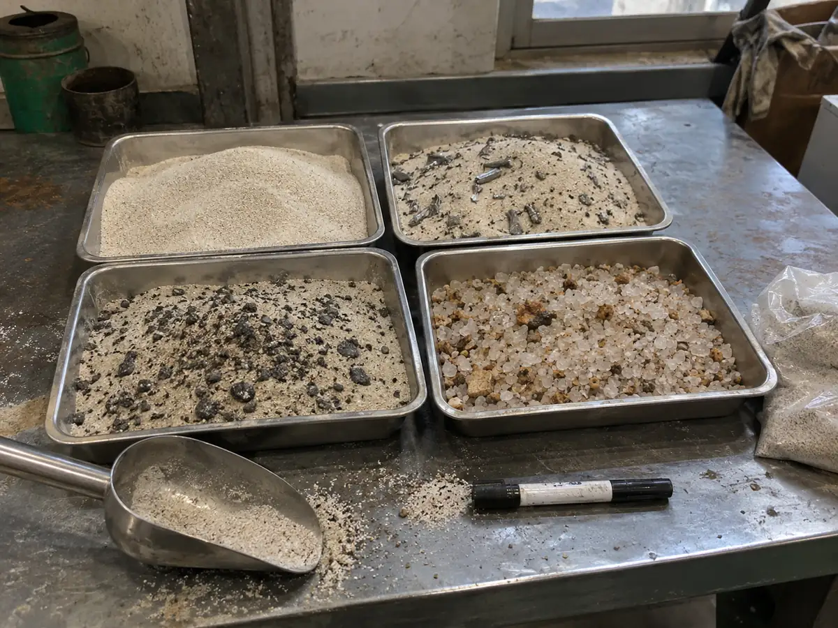 Silica sand and iron impurity samples showing differences in material and contaminant condition