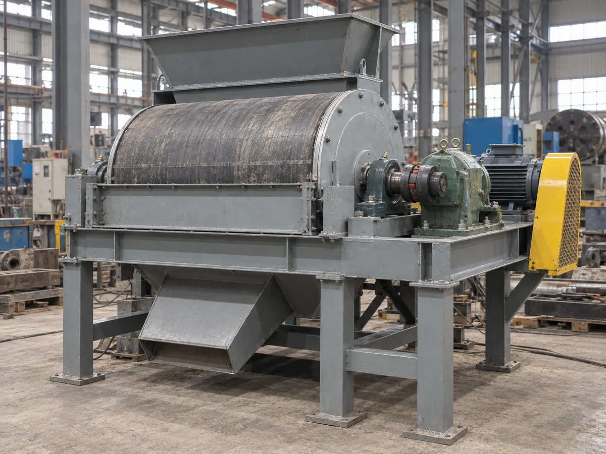 Magnetic drum separator in an industrial workshop