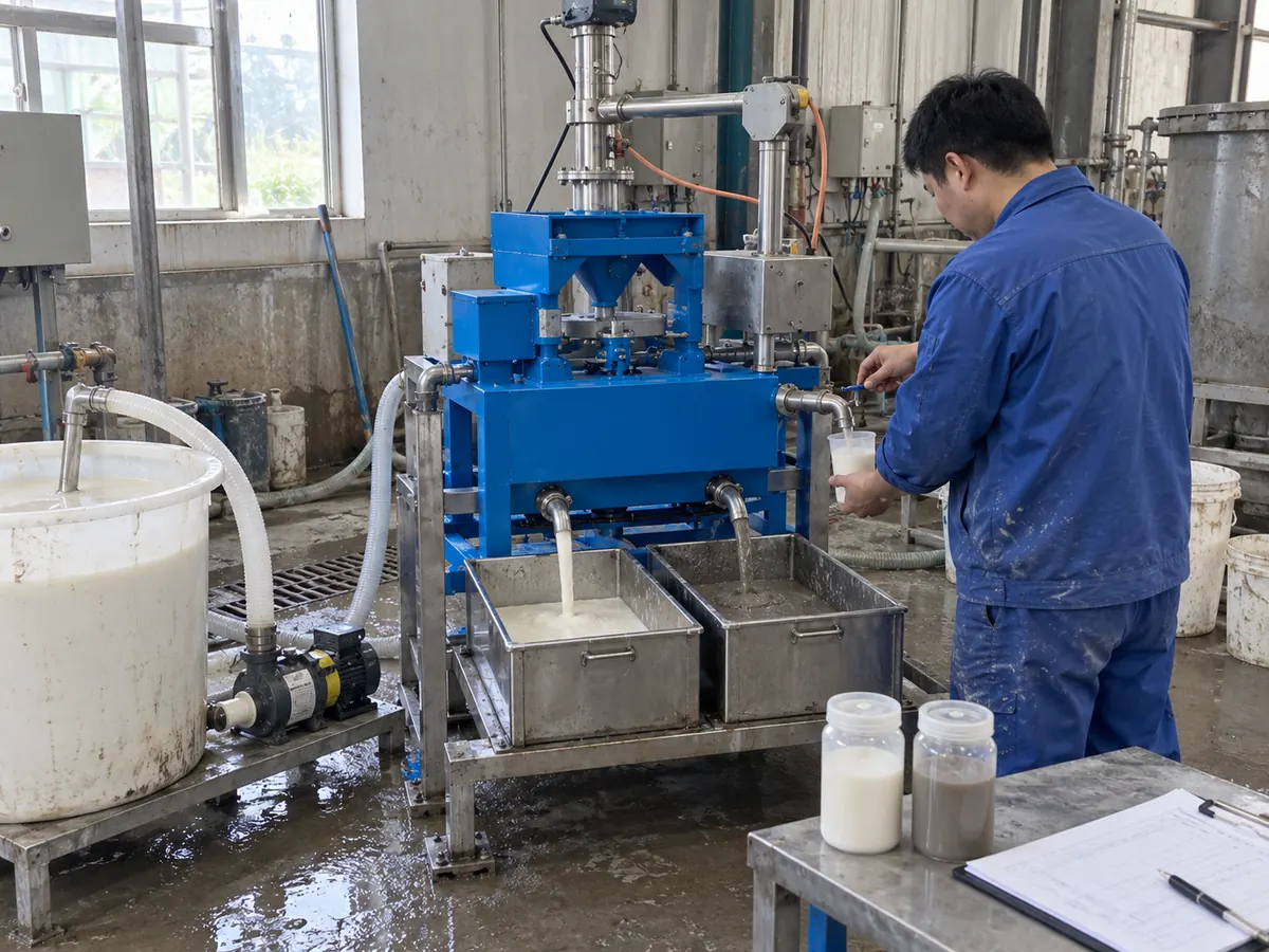 Wet kaolin slurry separation setup with product and reject sampling containers