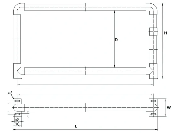 LJT-A conveyor metal detector outline drawing showing L, W, H and D dimension references