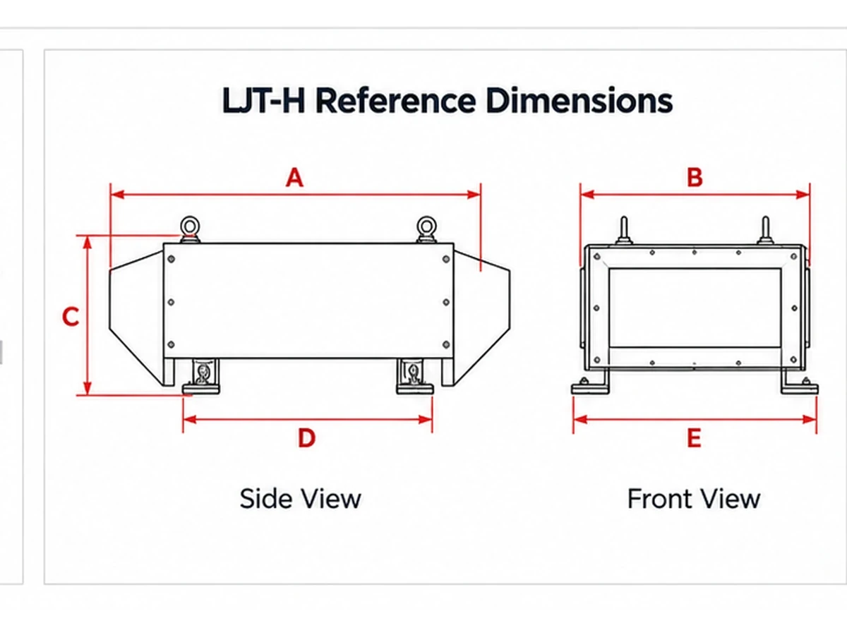 LJT-H underbelt conveyor metal detector reference dimensions A B C D E educational drawing