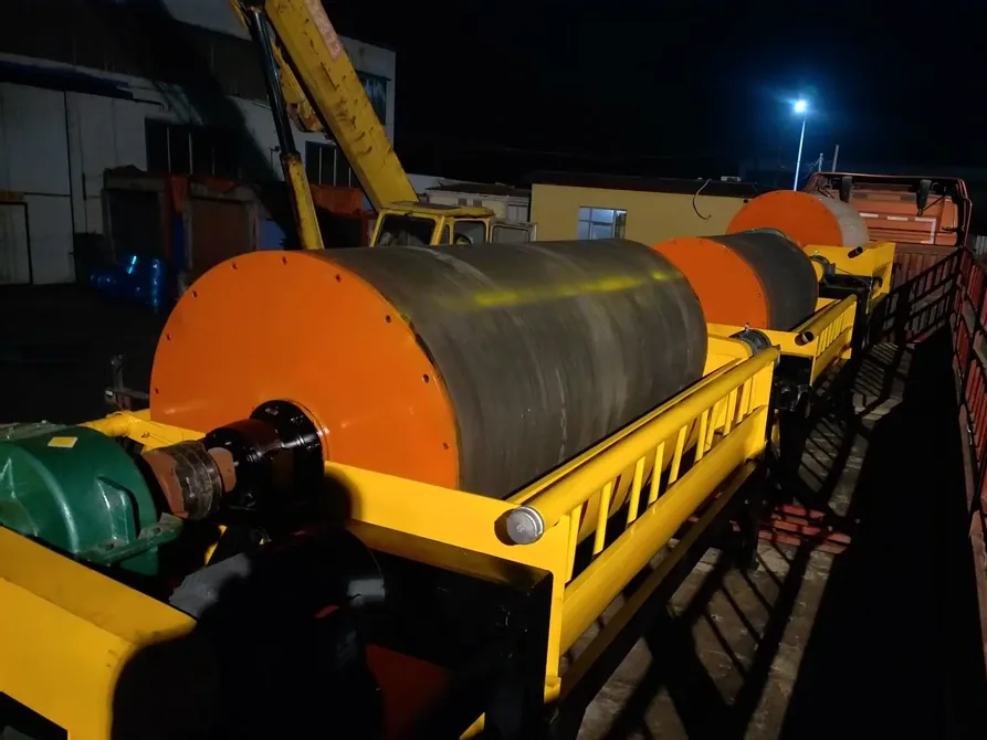 Wet drum magnetic separator units during lifting and handling before transport.
