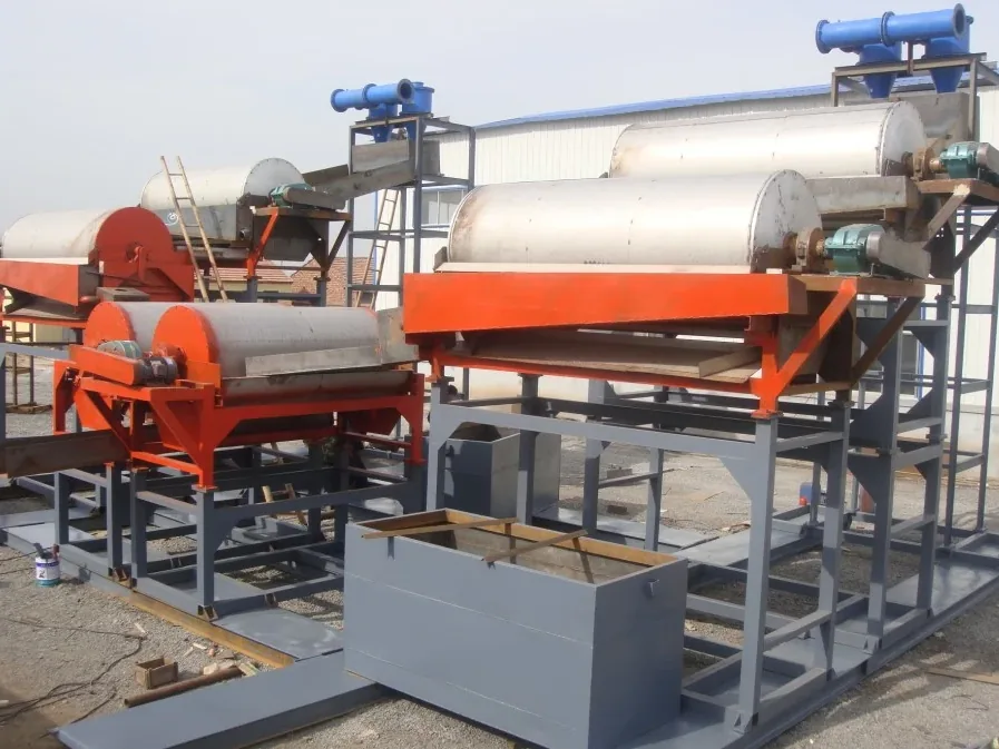 Wet drum magnetic separator units on different support structures and elevations.