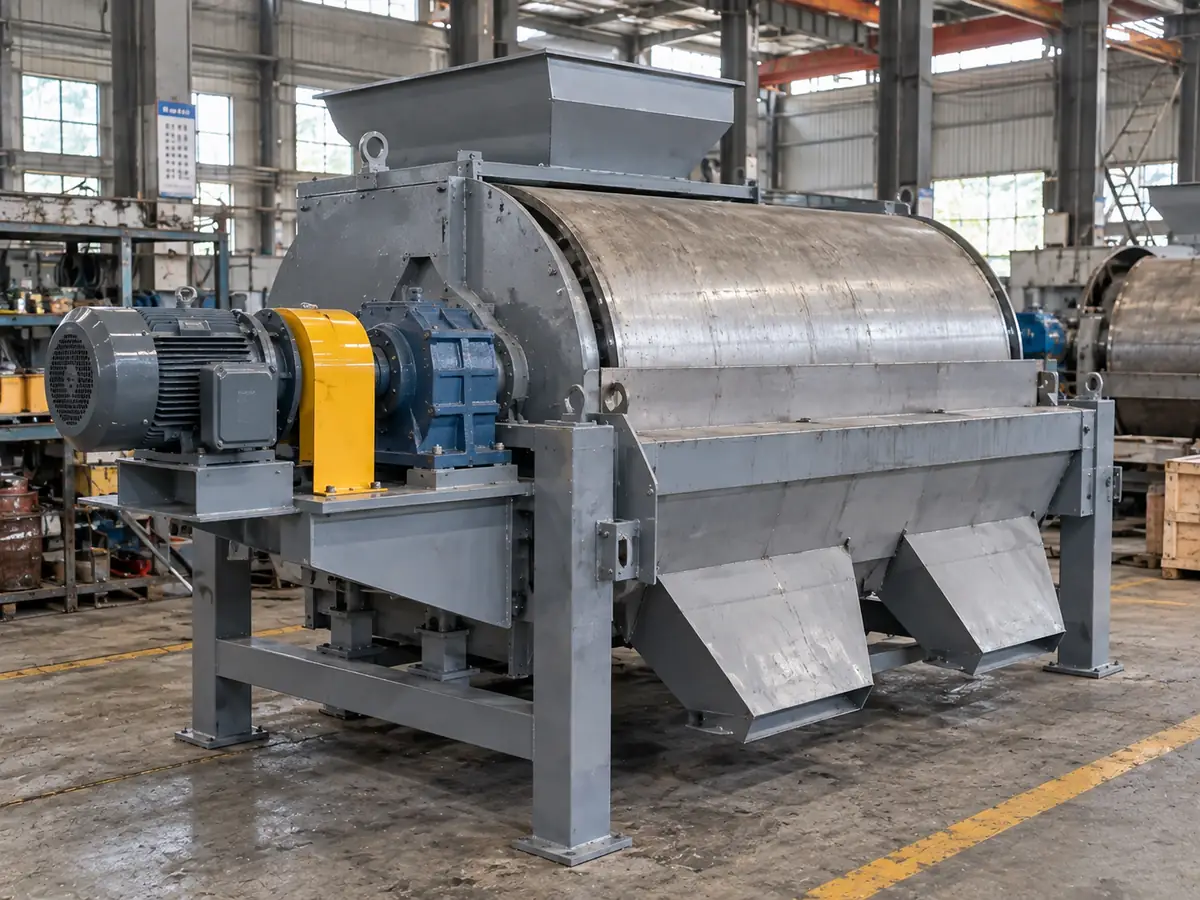 Conceptual magnetic drum separator showing drive, drum and discharge structure