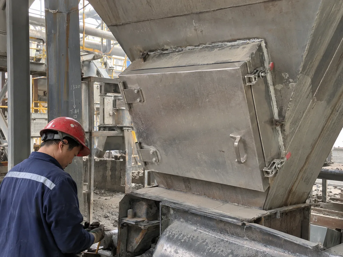 Plattenmagnet an einer Schwerkraftrutsche in einer industriellen Aufbereitungsanlage