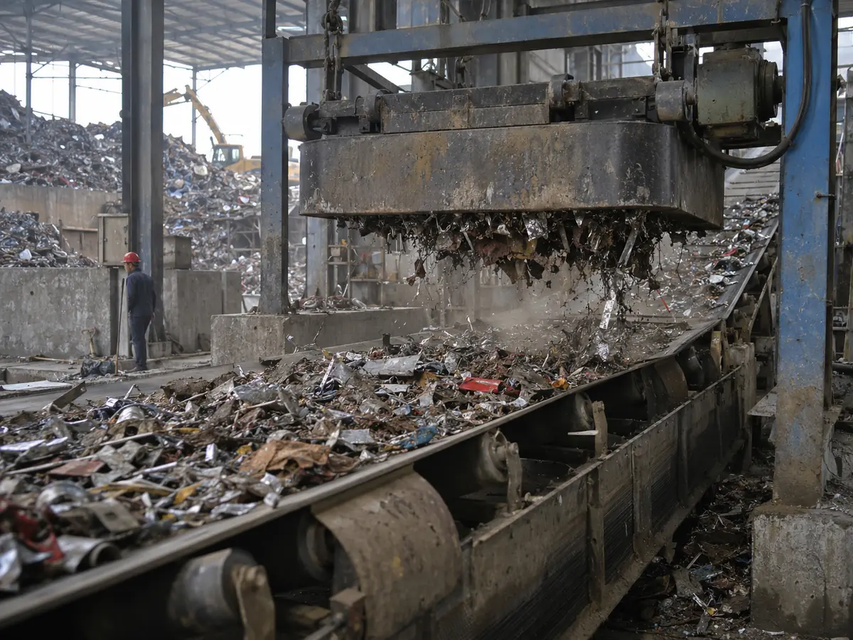 Magnetabscheider zur Rückgewinnung eisenhaltiger Bestandteile aus gemischten Recyclingabfällen