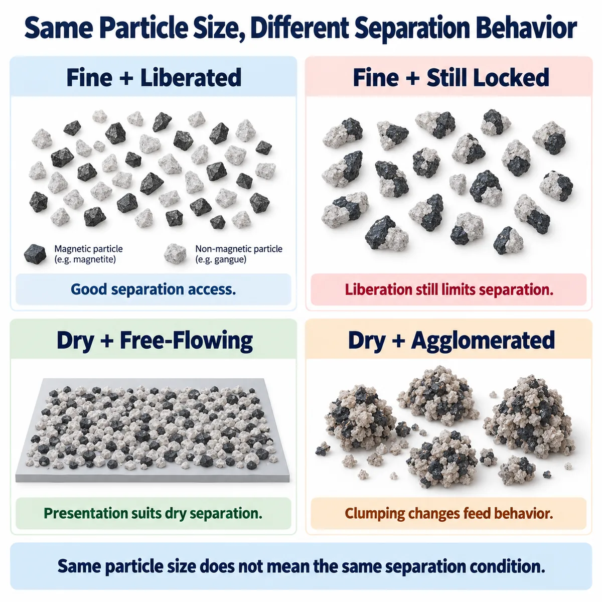 Conditions that can change a wet or dry magnetic separation choice