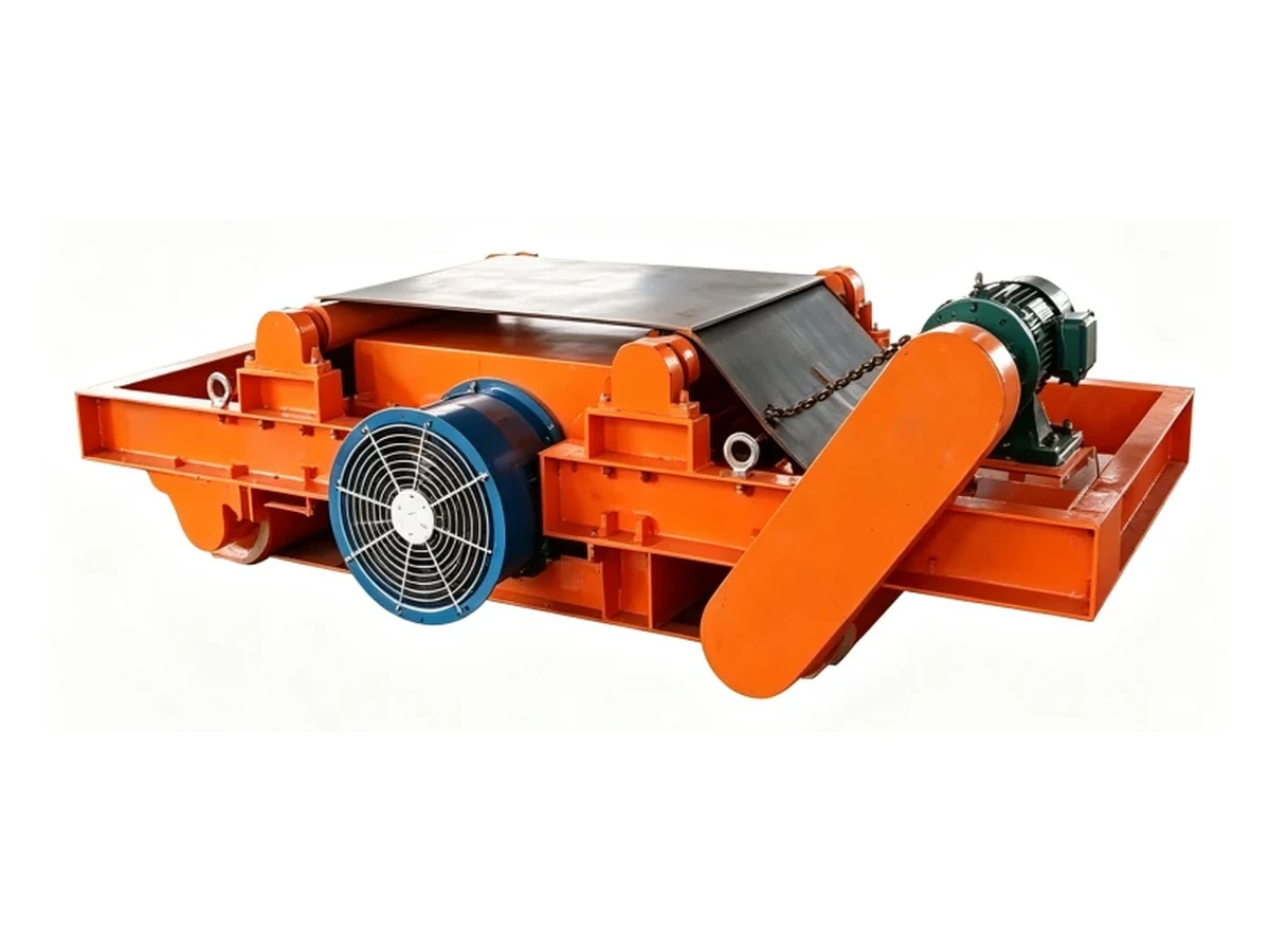 Self-cooled suspended electromagnetic separator with visible external cooling fan
