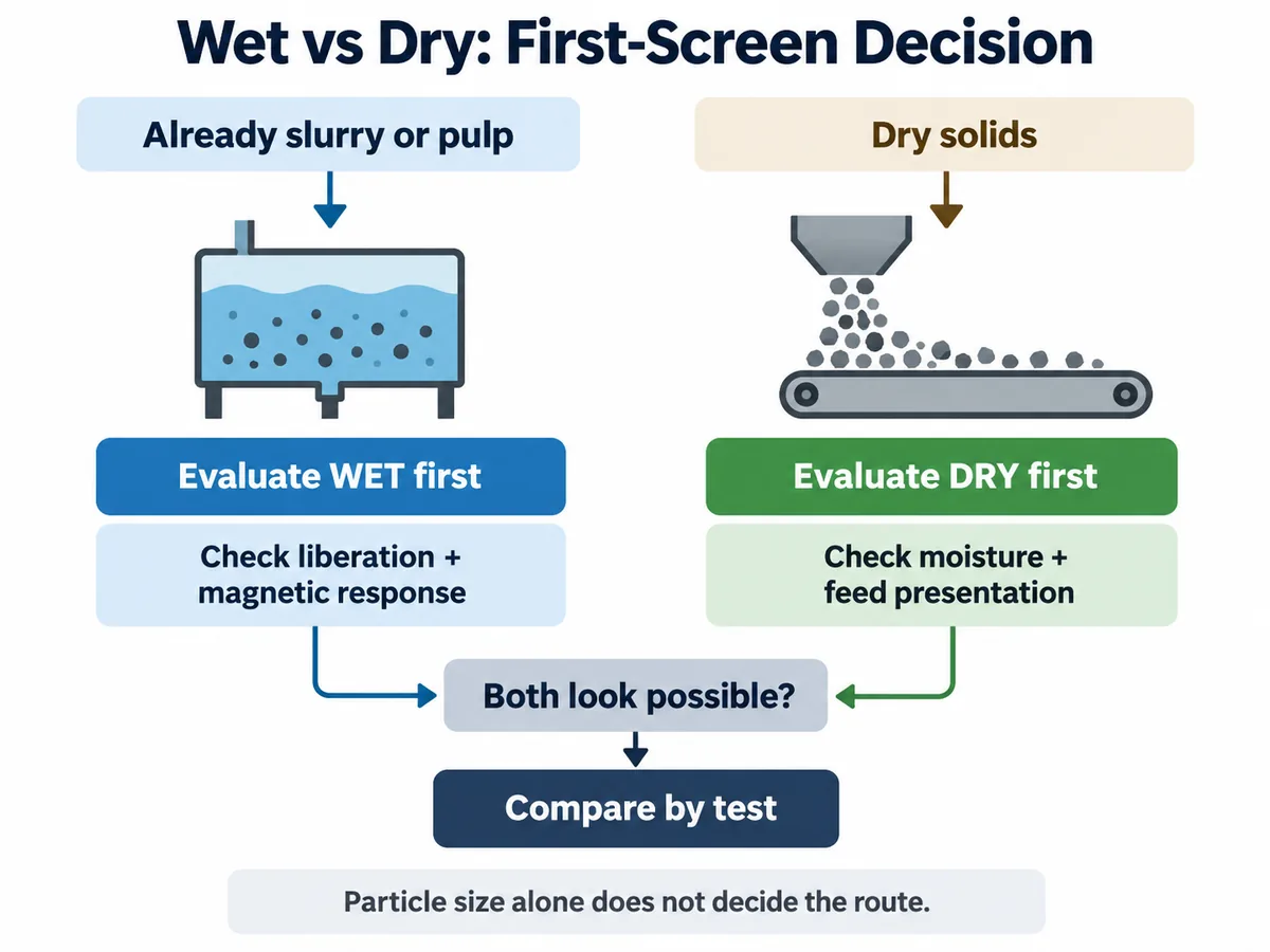 Wet versus dry magnetic separation first-screen decision guide